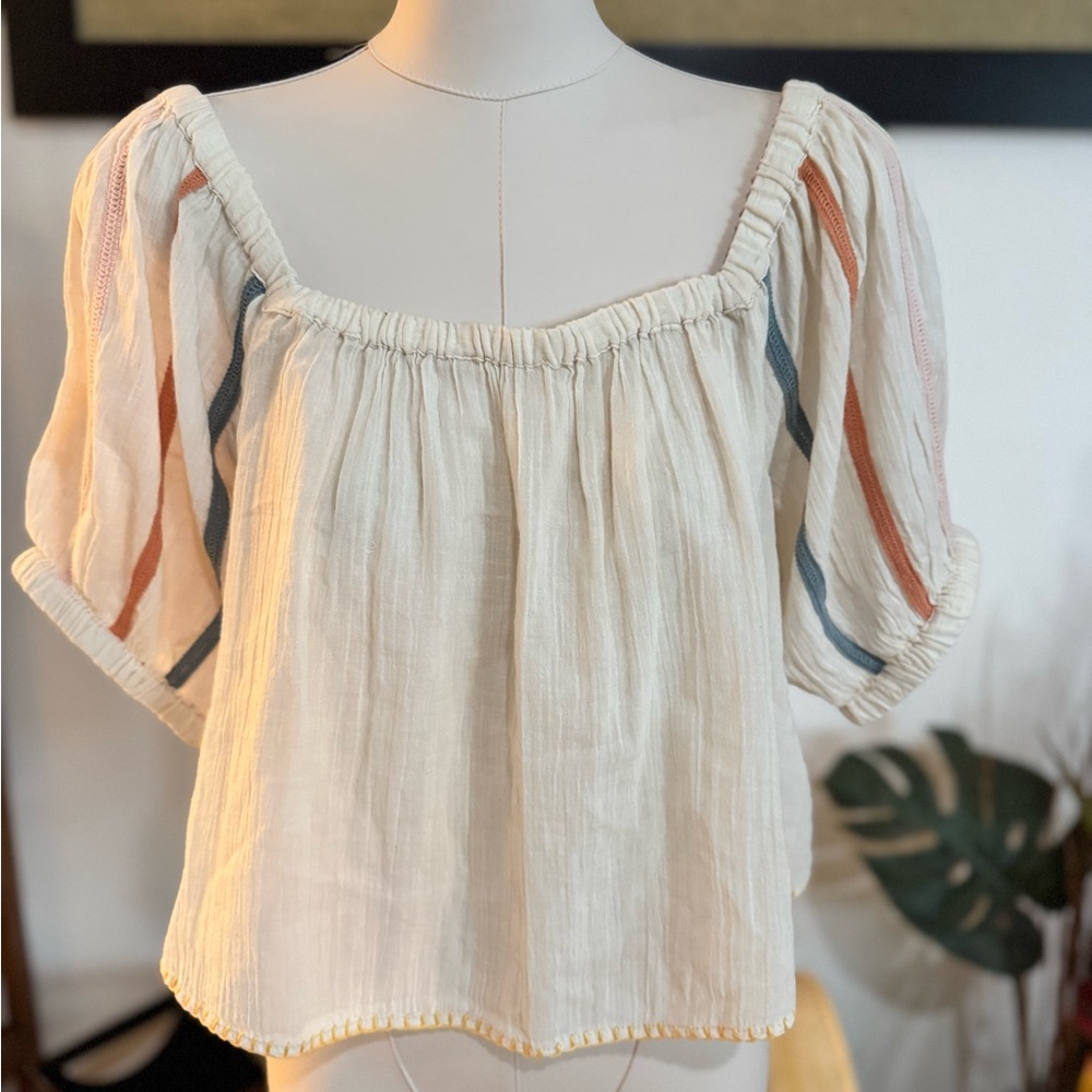 UO Urban Outfitters NWT Womens Embroidered Balloon Sleeve Blouse Top S $49 White - Picture 10 of 13